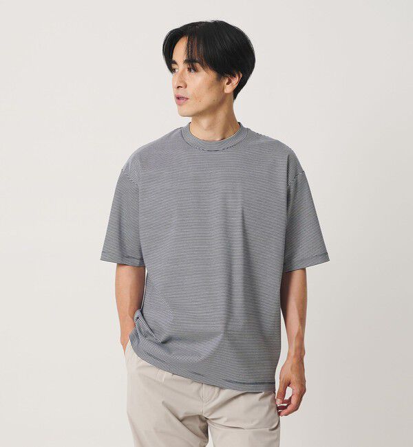 BEAUTY&YOUTH UNITED ARROWS「クール デオドラント クルーネック ボーダー Tシャツ 接触冷感 抗菌防臭」|Tシャツ・カットソー|NAVY