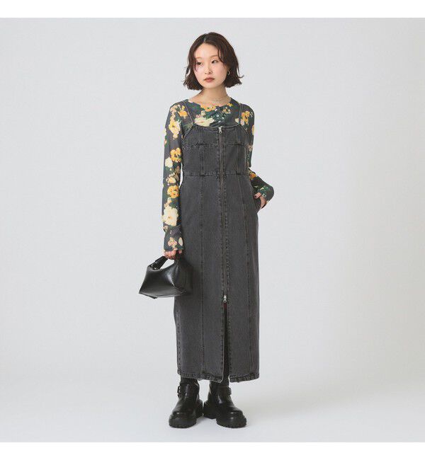 Ray BEAMS 「デニム フロントジップ キャミソールワンピース」|ワンピース|BLACK