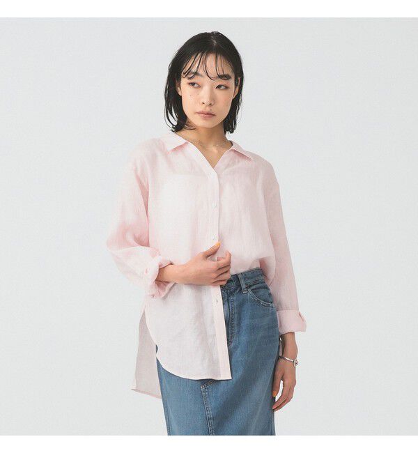 Ray BEAMS 「リネン スキッパー シャツ     26SS  日除け 紫外線対策 冷房対策 洗える 夏コーデ レジャー 麻」|シャツ・ブラウス|PINK