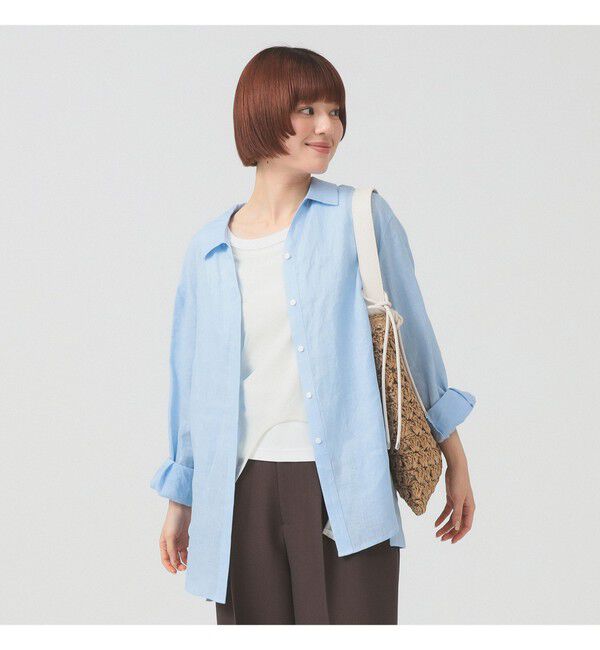 Ray BEAMS 「リネン スキッパー シャツ     26SS  日除け 紫外線対策 冷房対策 洗える 夏コーデ レジャー 麻」|シャツ・ブラウス|BLUE