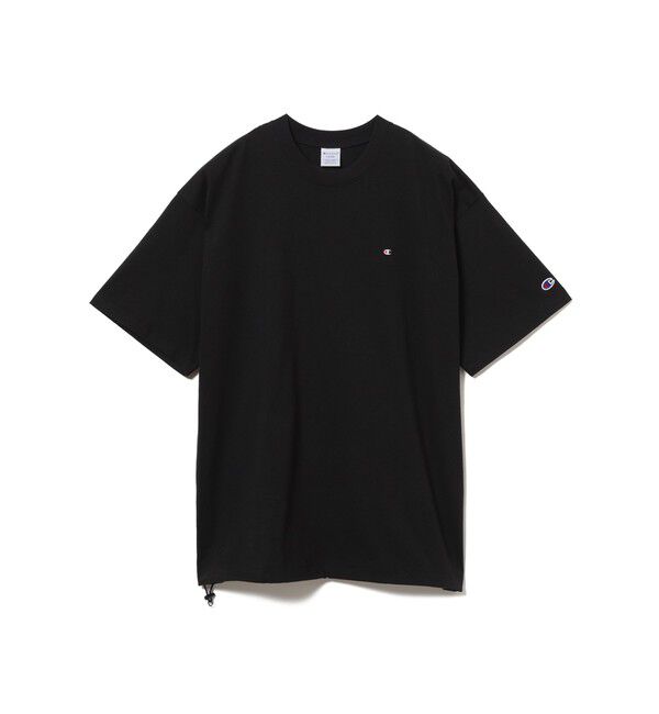 BEAMS「BEAMS｜【別注】Champion / Fake In T-Shirt｜オーバーサイズ｜チビロゴ｜ドライな着心地」|Tシャツ・カットソー|BLACK