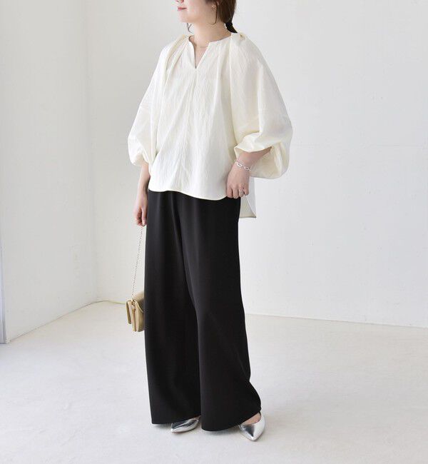 quaranciel「quaranciel:〈洗濯機可能〉ツイル スキッパー ボリューム ブラウス」|シャツ・ブラウス|