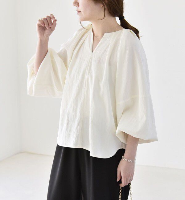 quaranciel「quaranciel:〈洗濯機可能〉ツイル スキッパー ボリューム ブラウス」|シャツ・ブラウス|