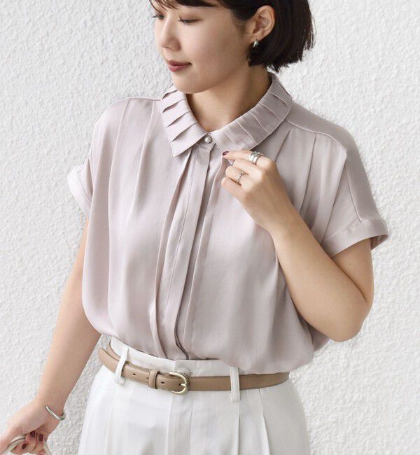 SHIPS for women「〈手洗い可能〉サテン 襟 タック デザイン ブラウス」|シャツ・ブラウス|