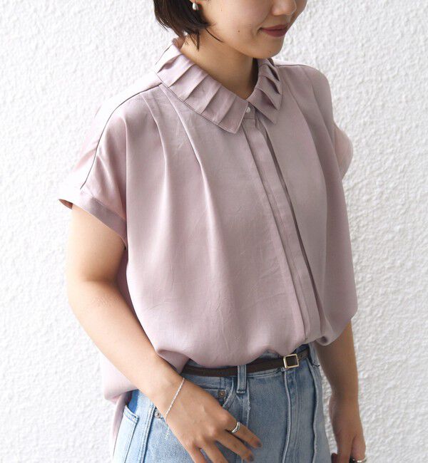 SHIPS for women「〈手洗い可能〉サテン 襟 タック デザイン ブラウス」|シャツ・ブラウス|