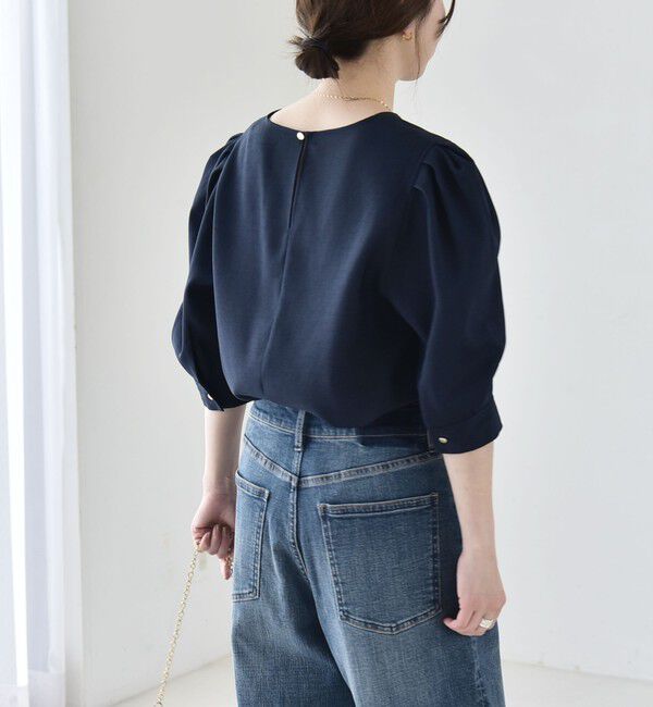 quaranciel「quaranciel:〈洗濯機可能〉リネンライク パフスリーブ クルーネック ブラウス」|シャツ・ブラウス|