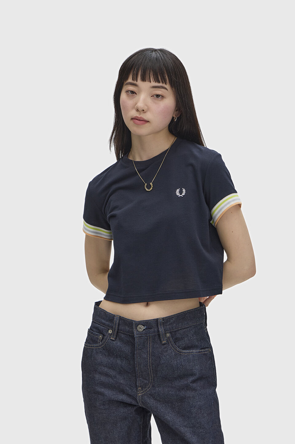 FRED PERRY 「Striped Cuff Pique T-Shirt／ストライプカフスピケTシャツ」|Tシャツ・カットソー|
