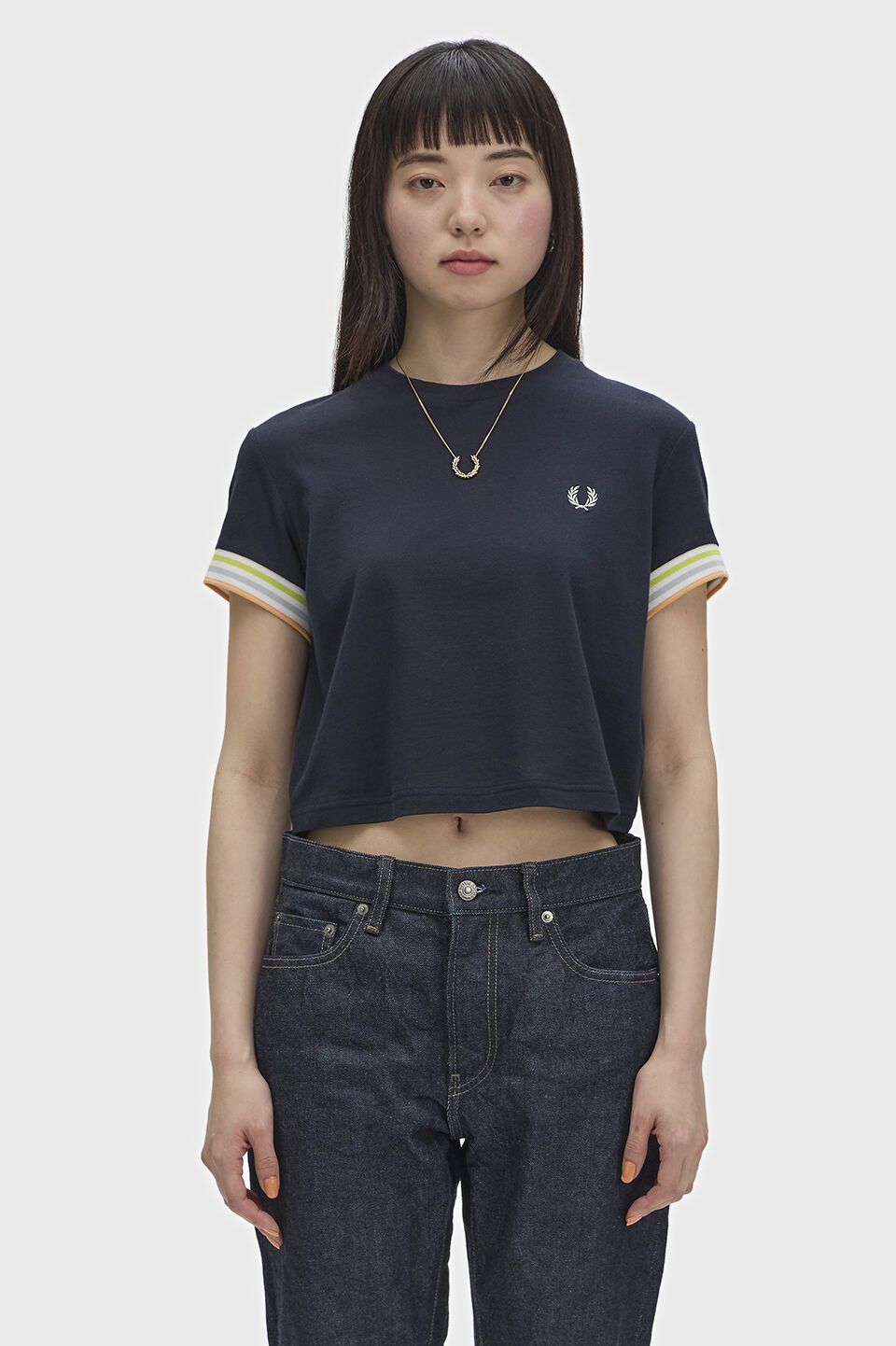 FRED PERRY 「Striped Cuff Pique T-Shirt／ストライプカフスピケTシャツ」|Tシャツ・カットソー|