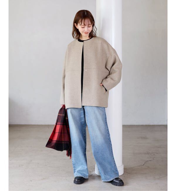 JOURNAL STANDARD「《追加4》スーパー140ビーバーノーカラーショートコート」|ノーカラーコート|