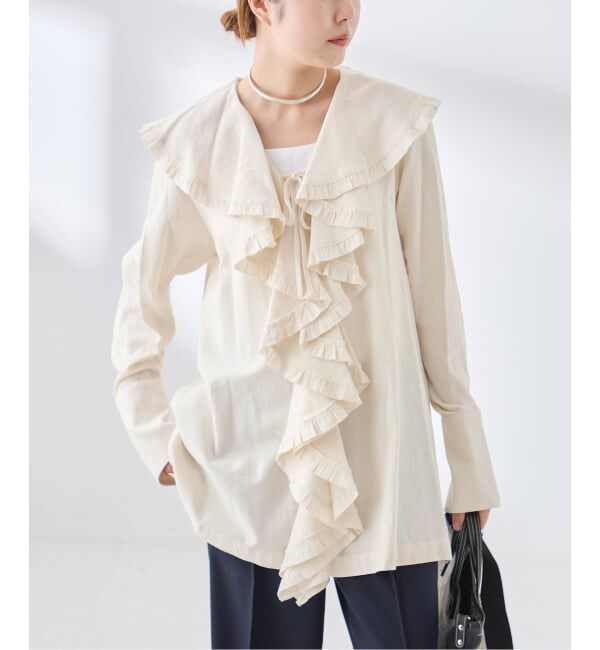 journal standard L'essage「《予約》Uhr/ウーア Cotton Silk Ruffle Frill Shirt シャツ」|シャツ・ブラウス|ホワイト