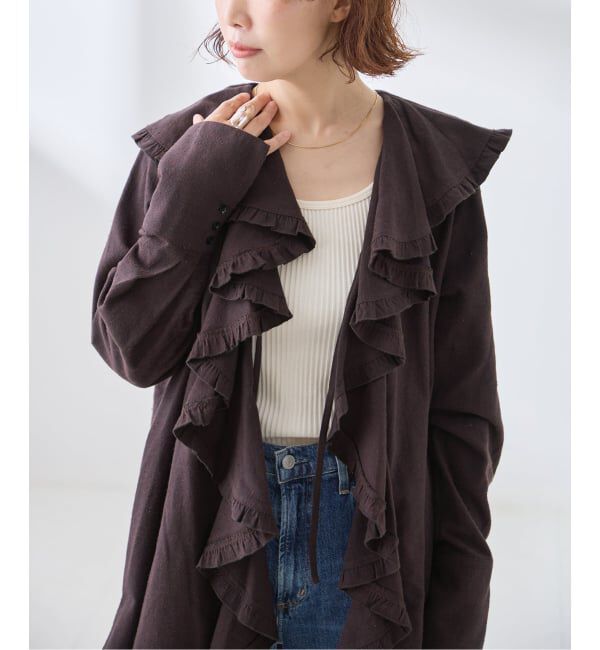 journal standard L'essage「《予約》Uhr/ウーア Cotton Silk Ruffle Frill Shirt シャツ」|シャツ・ブラウス|ブラウン