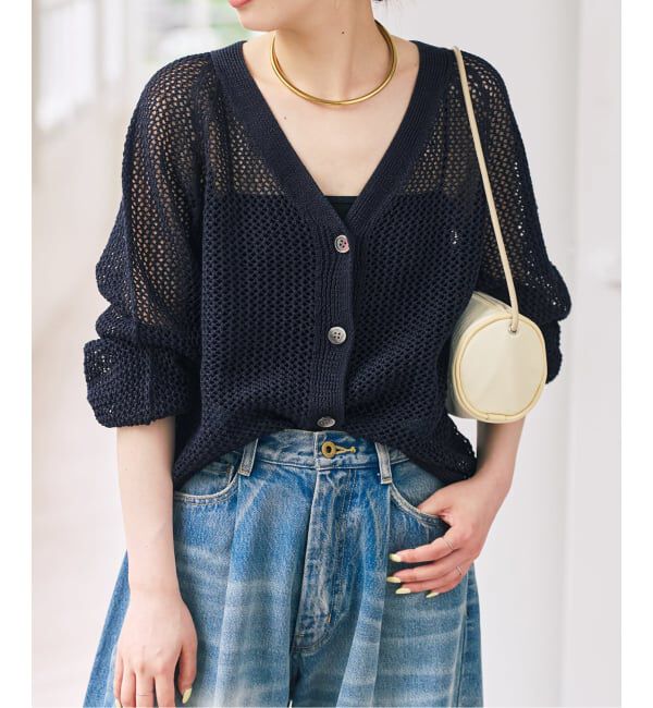 Spick and Span「メッシュVネックカーディガン」|ニット・セーター|
