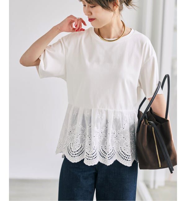 Spick and Span「《WEB限定 / 追加予約》カットワークレースペプラムTシャツ」|Tシャツ・カットソー|