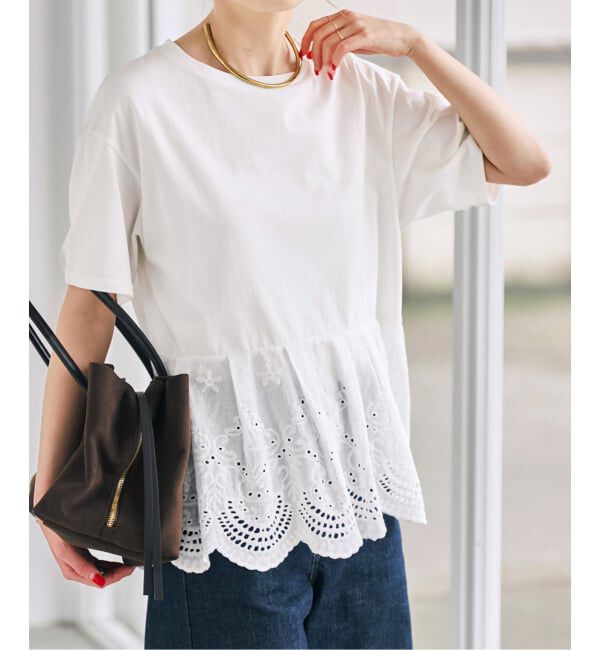 Spick and Span「《WEB限定 / 追加予約》カットワークレースペプラムTシャツ」|Tシャツ・カットソー|