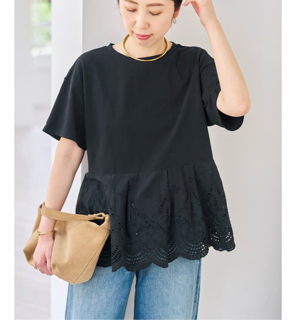Spick and Span「《WEB限定 / 追加予約》カットワークレースペプラムTシャツ」|Tシャツ・カットソー|