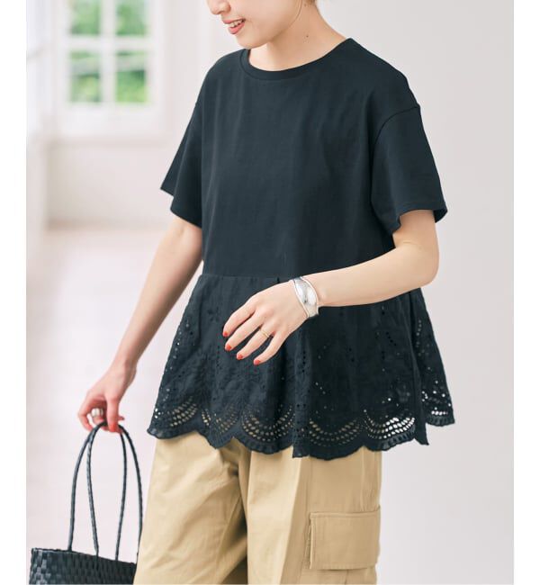 Spick and Span「《WEB限定 / 追加予約》カットワークレースペプラムTシャツ」|Tシャツ・カットソー|