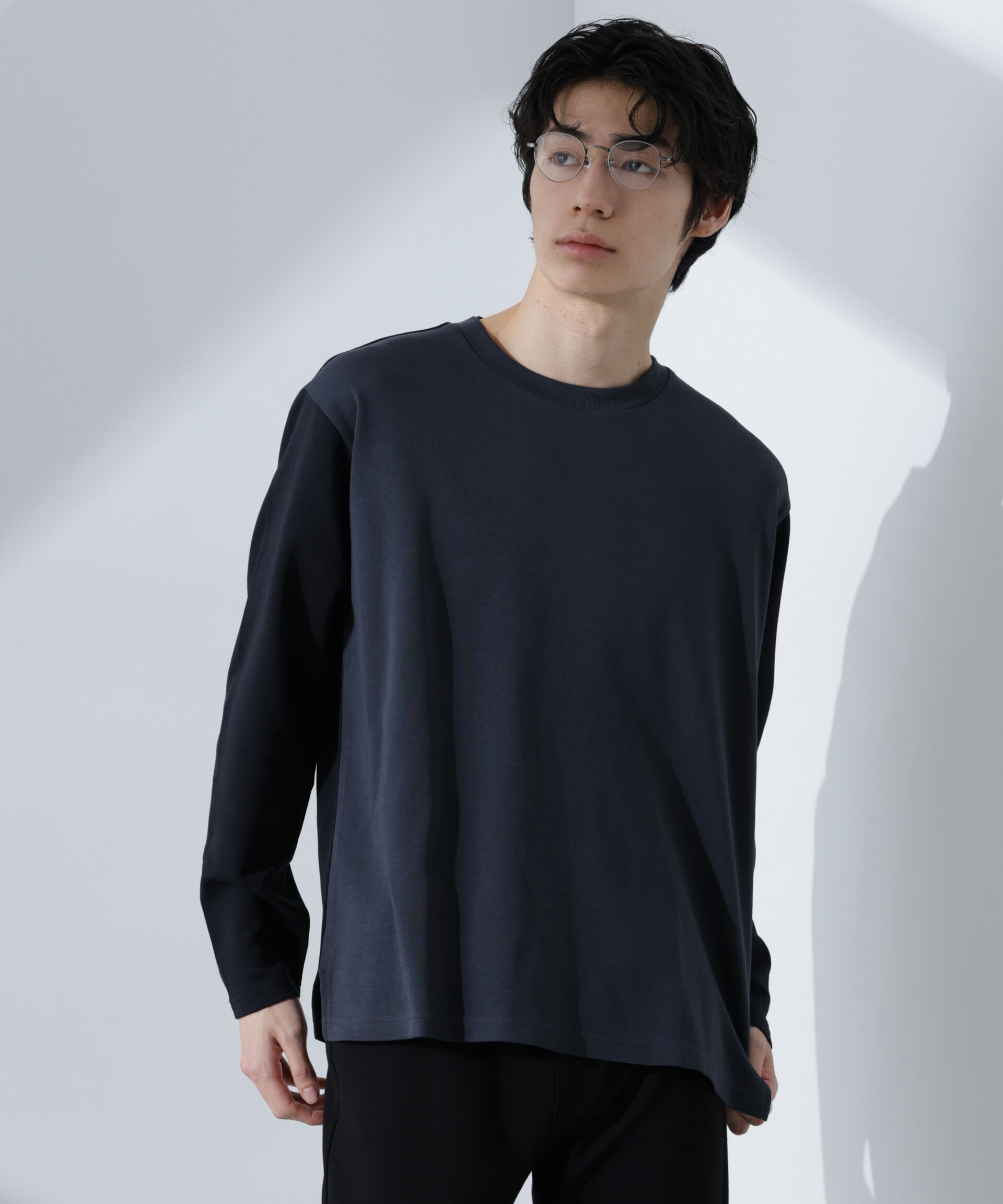 NANO universe「2トーンシルケットTシャツ 長袖」|Tシャツ・カットソー|チャコール3