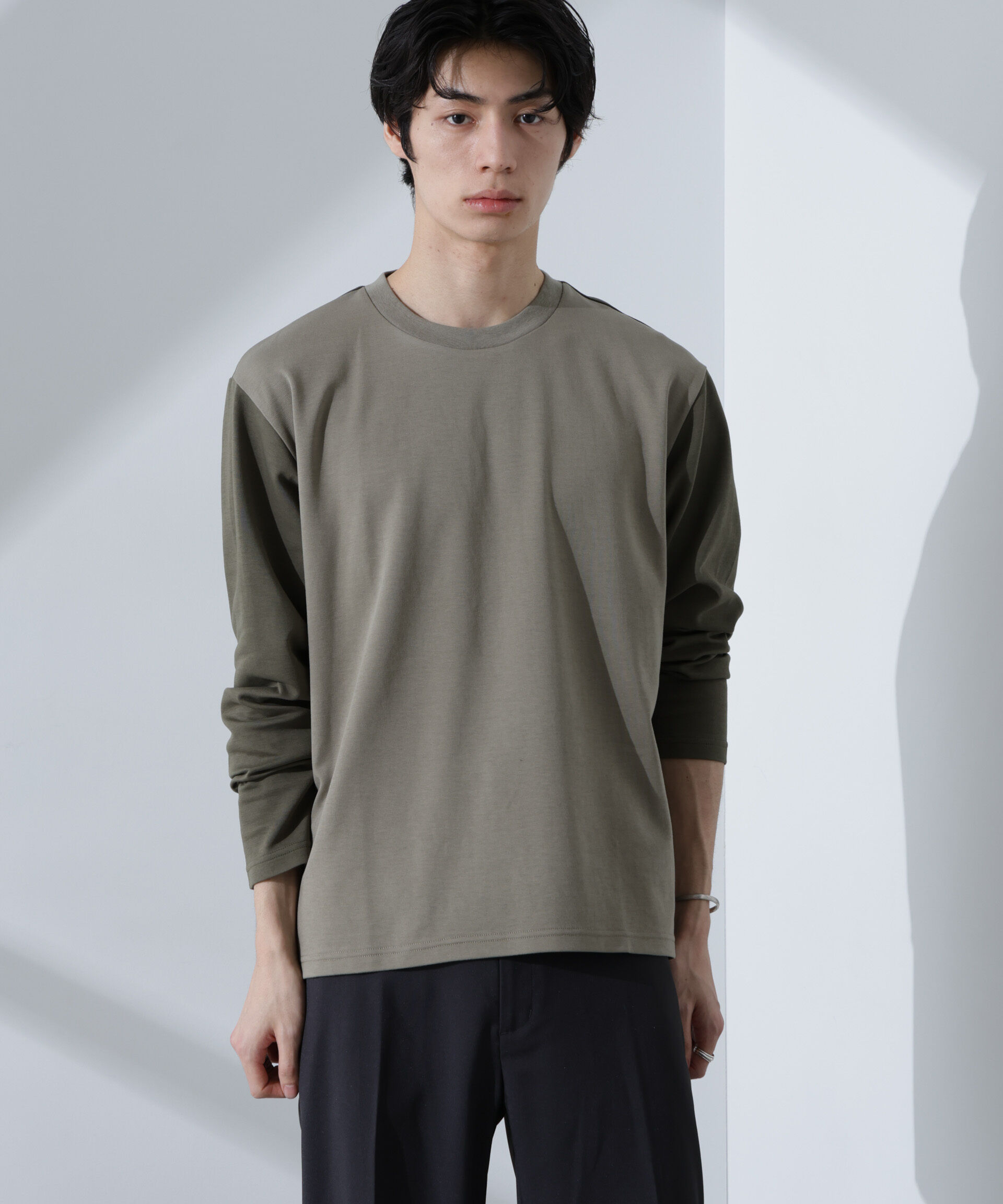 NANO universe「2トーンシルケットTシャツ 長袖」|Tシャツ・カットソー|カーキ