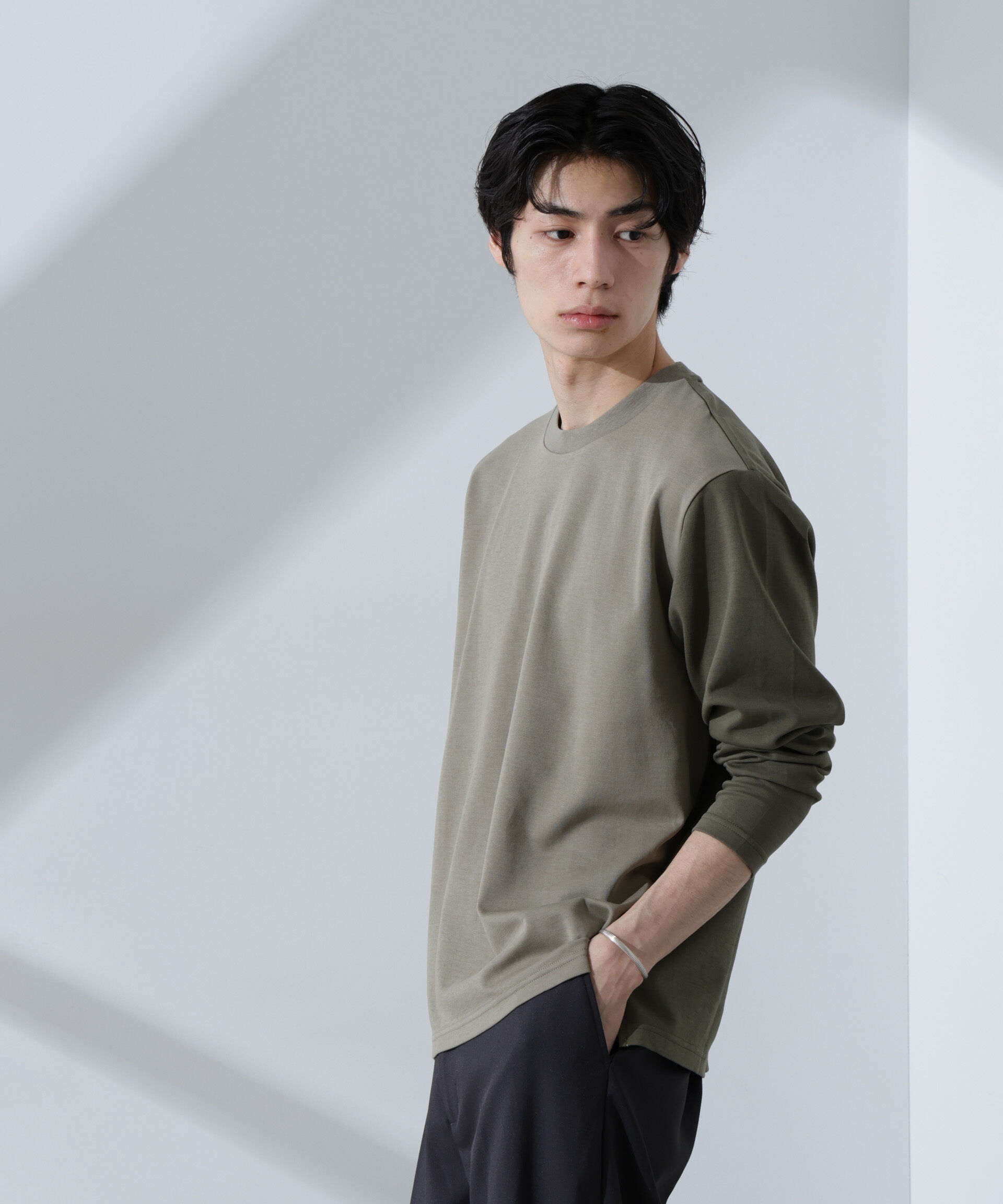 NANO universe「2トーンシルケットTシャツ 長袖」|Tシャツ・カットソー|