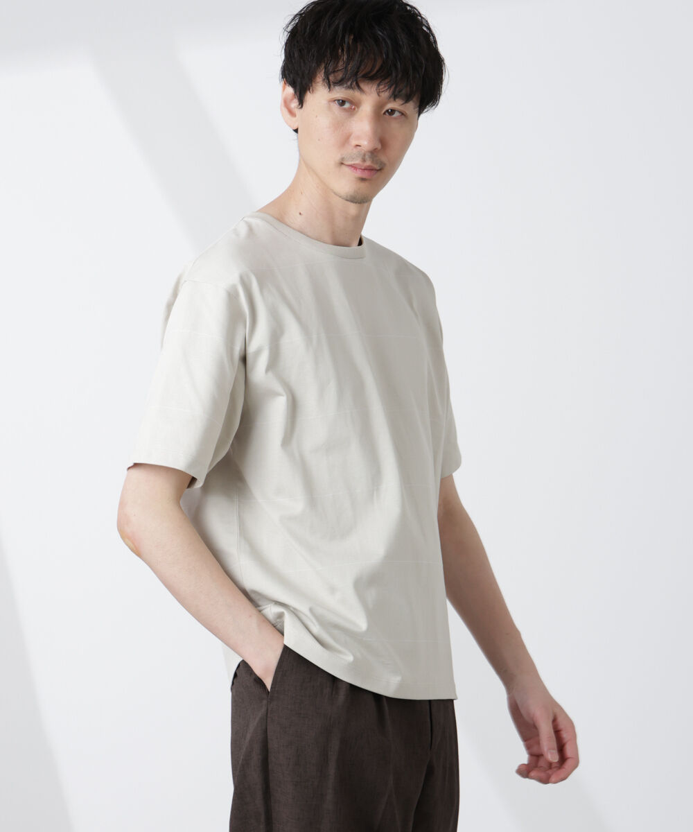 nano･universe「パネルボーダーTシャツ 半袖」|Tシャツ・カットソー|ライトベージ 1