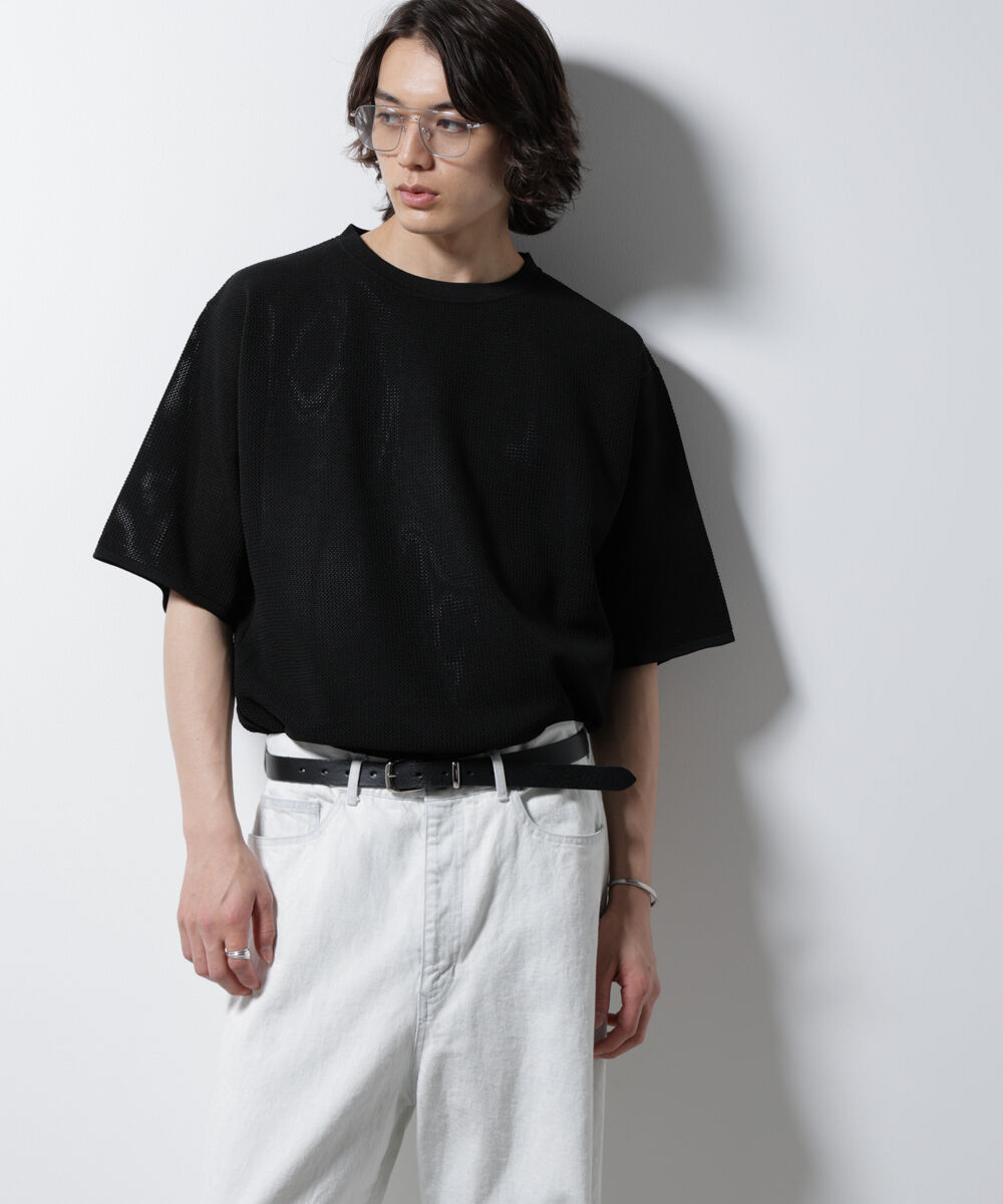 NANO universe「スポンディッシュ メッシュ クルーネックニットTEE」|ニット・セーター|ブラック