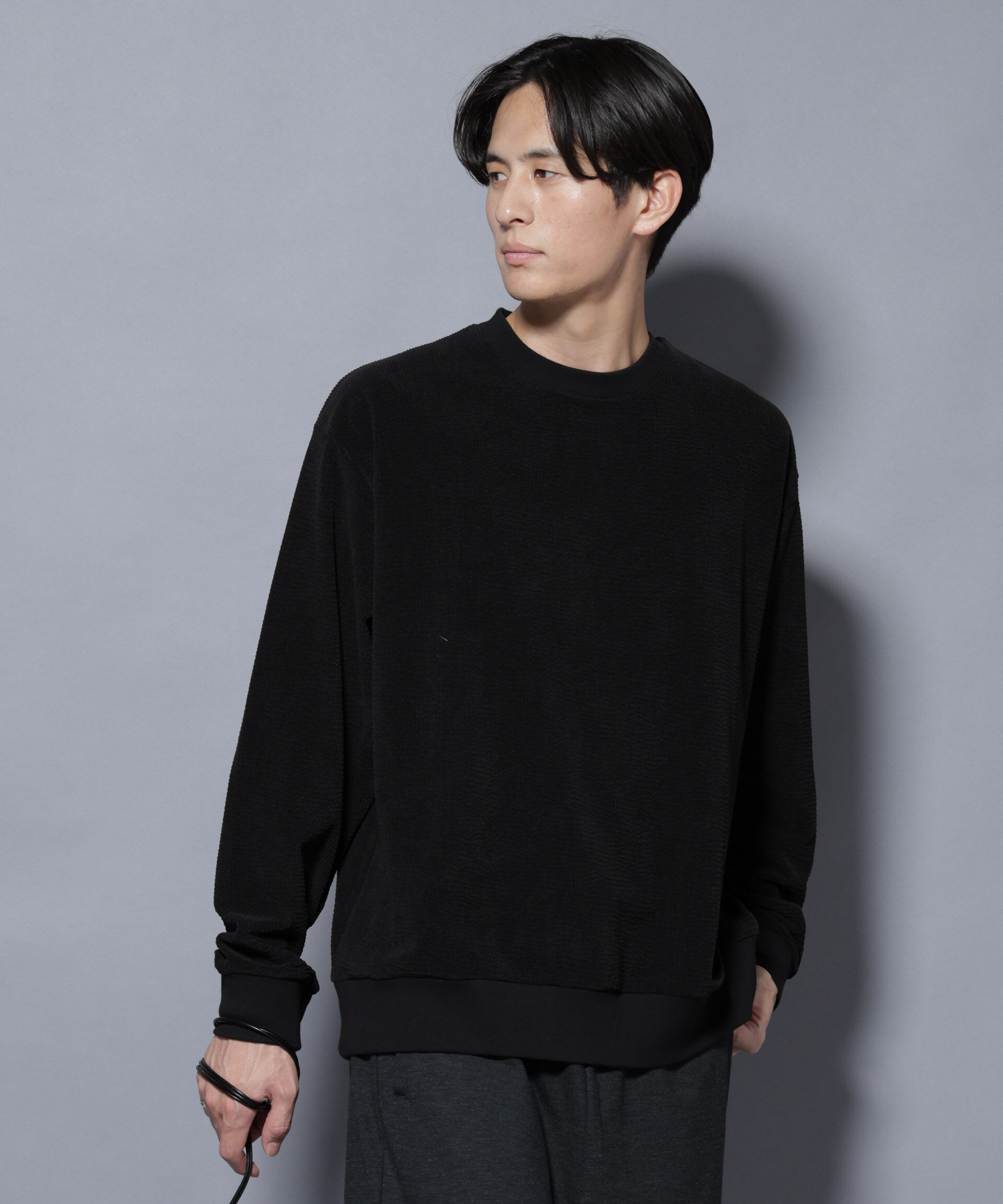 nano･universe「モールJQDコーデュロイクルーネックプルオーバー」|Tシャツ・カットソー|ブラック