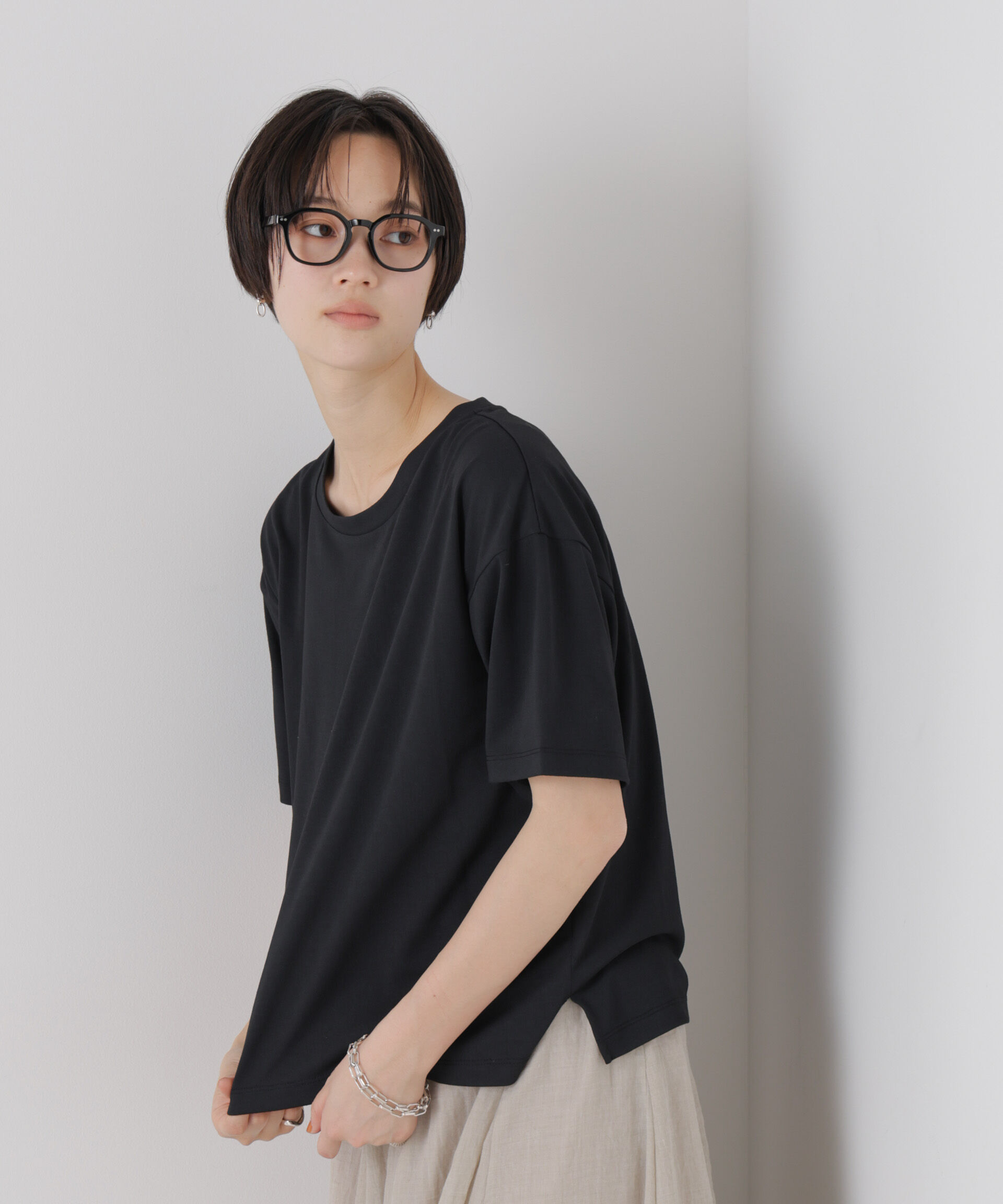 NANO universe「【機能性素材】汗隠糸加工&多彩機能カットソー素材 クルーネックトップス」|Tシャツ・カットソー|