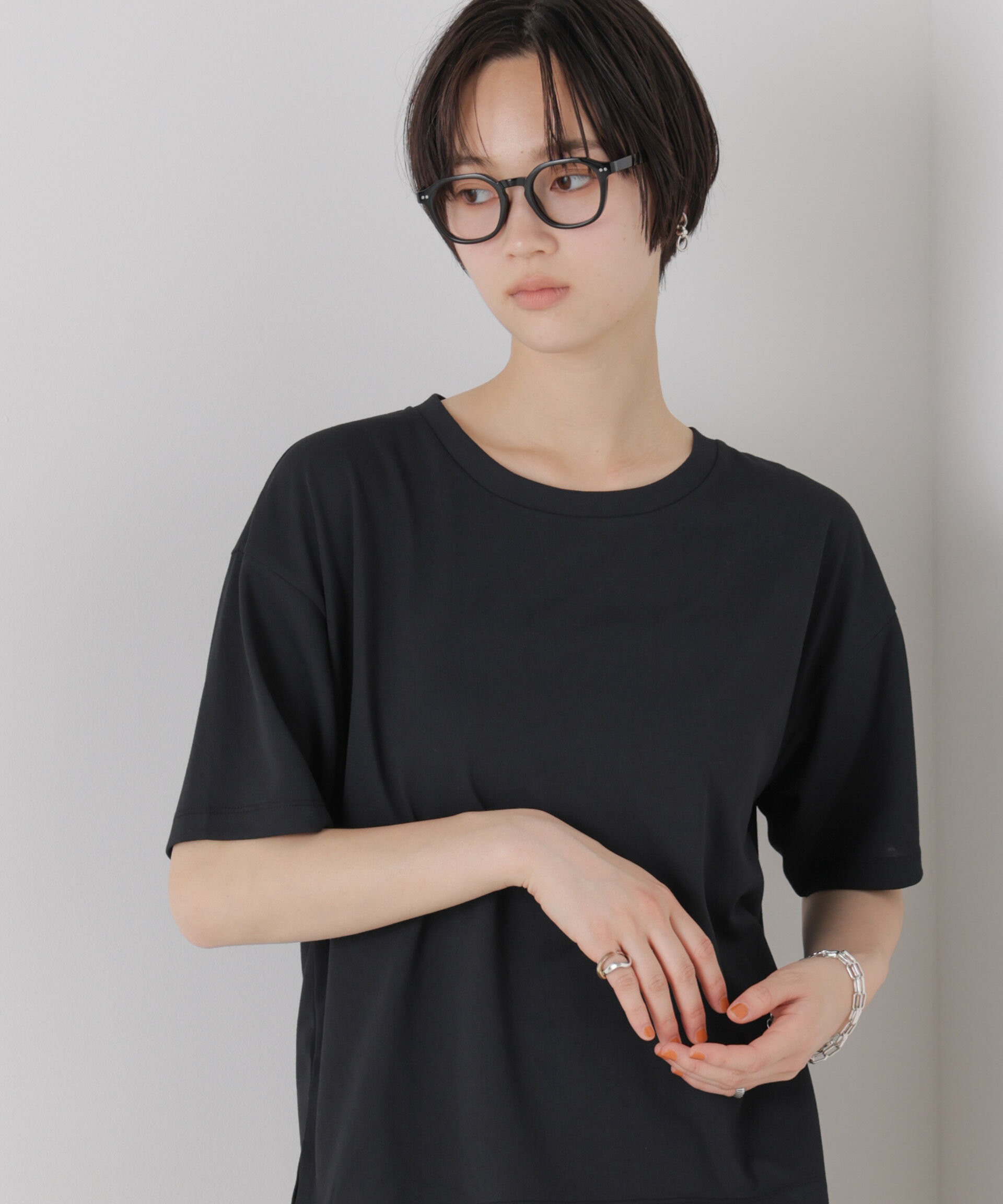 NANO universe「【機能性素材】汗隠糸加工&多彩機能カットソー素材 クルーネックトップス」|Tシャツ・カットソー|