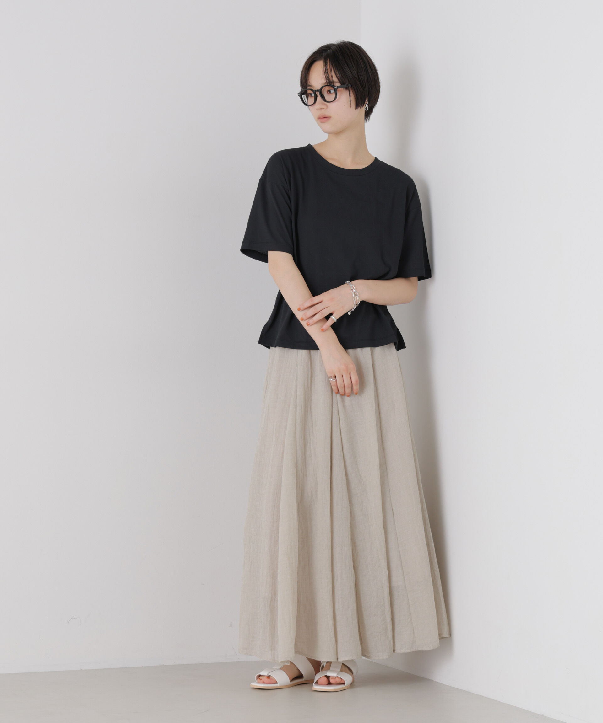 NANO universe「【機能性素材】汗隠糸加工&多彩機能カットソー素材 クルーネックトップス」|Tシャツ・カットソー|