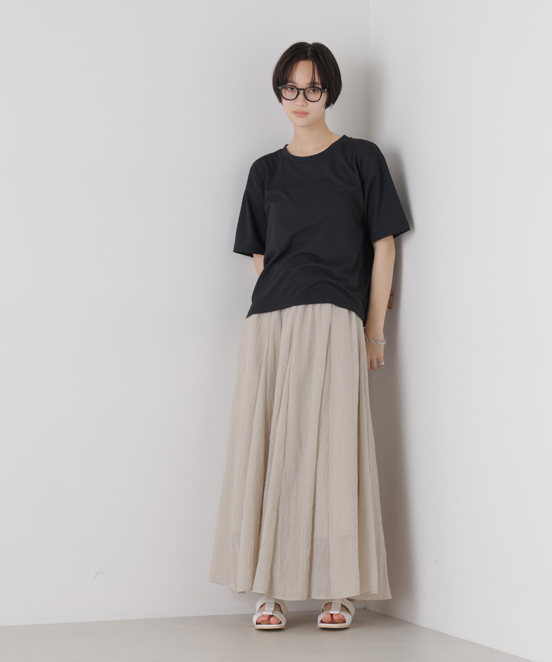 NANO universe「【機能性素材】汗隠糸加工&多彩機能カットソー素材 クルーネックトップス」|Tシャツ・カットソー|