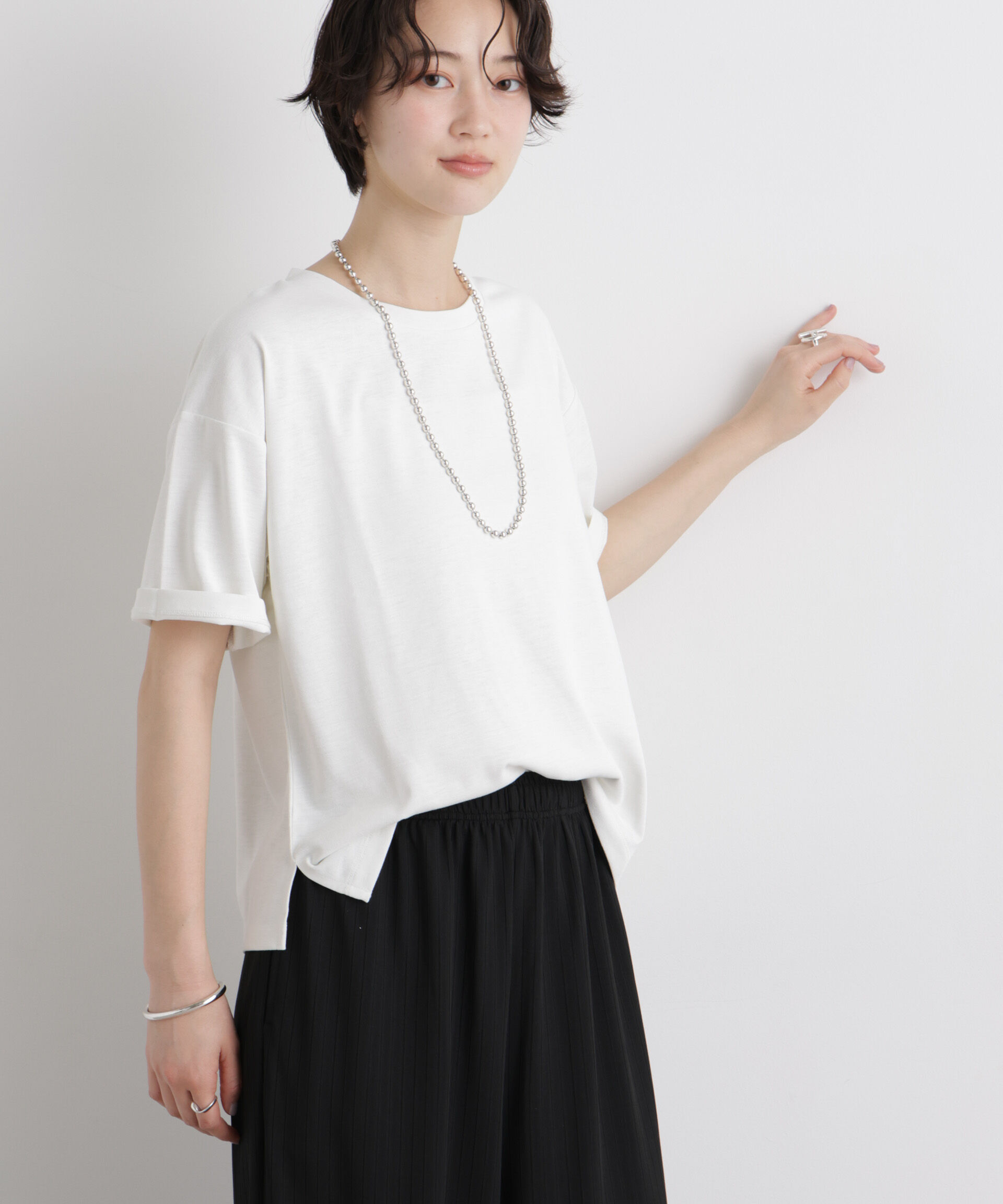 NANO universe「【機能性素材】汗隠糸加工&多彩機能カットソー素材 クルーネックトップス」|Tシャツ・カットソー|