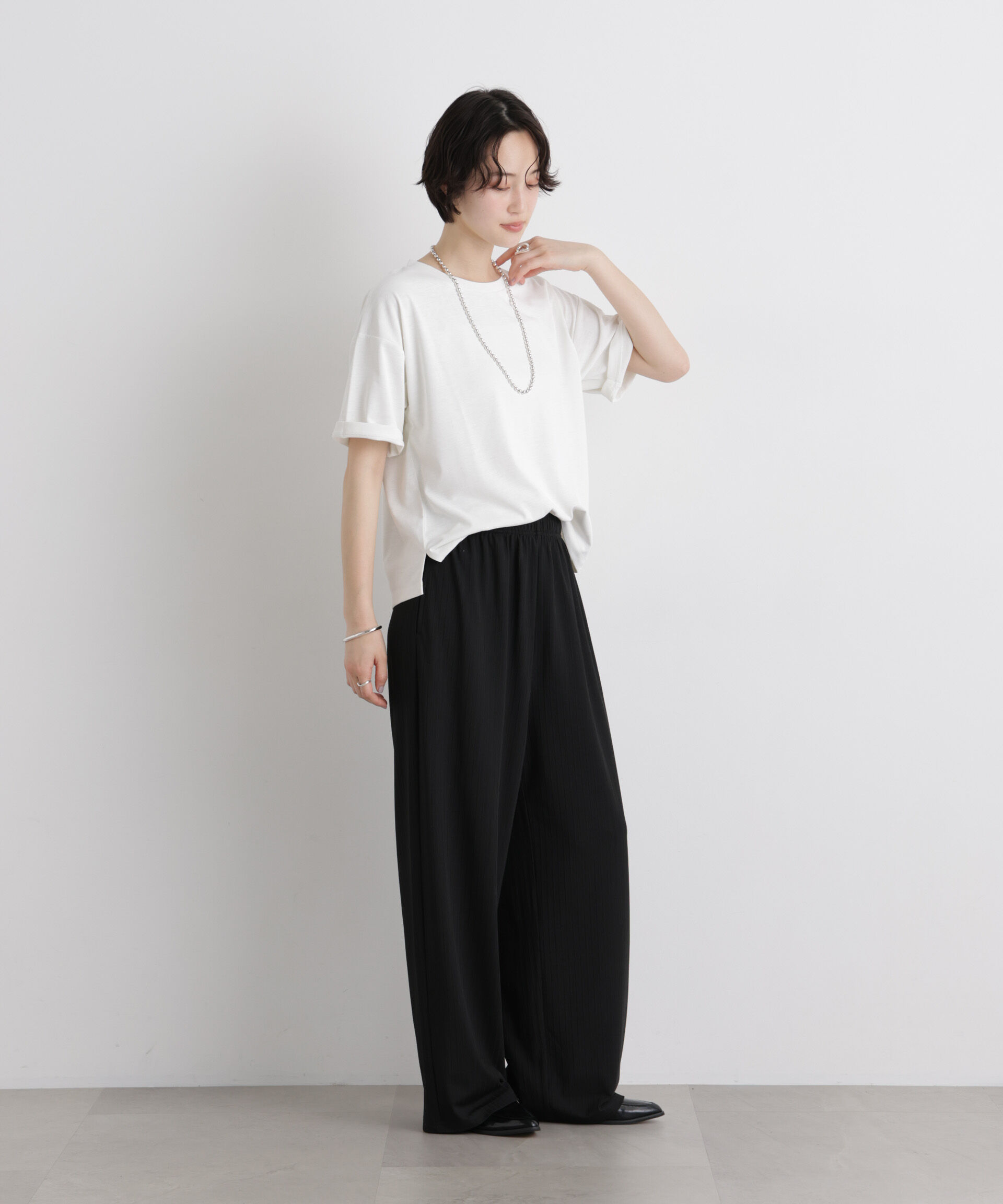 NANO universe「【機能性素材】汗隠糸加工&多彩機能カットソー素材 クルーネックトップス」|Tシャツ・カットソー|