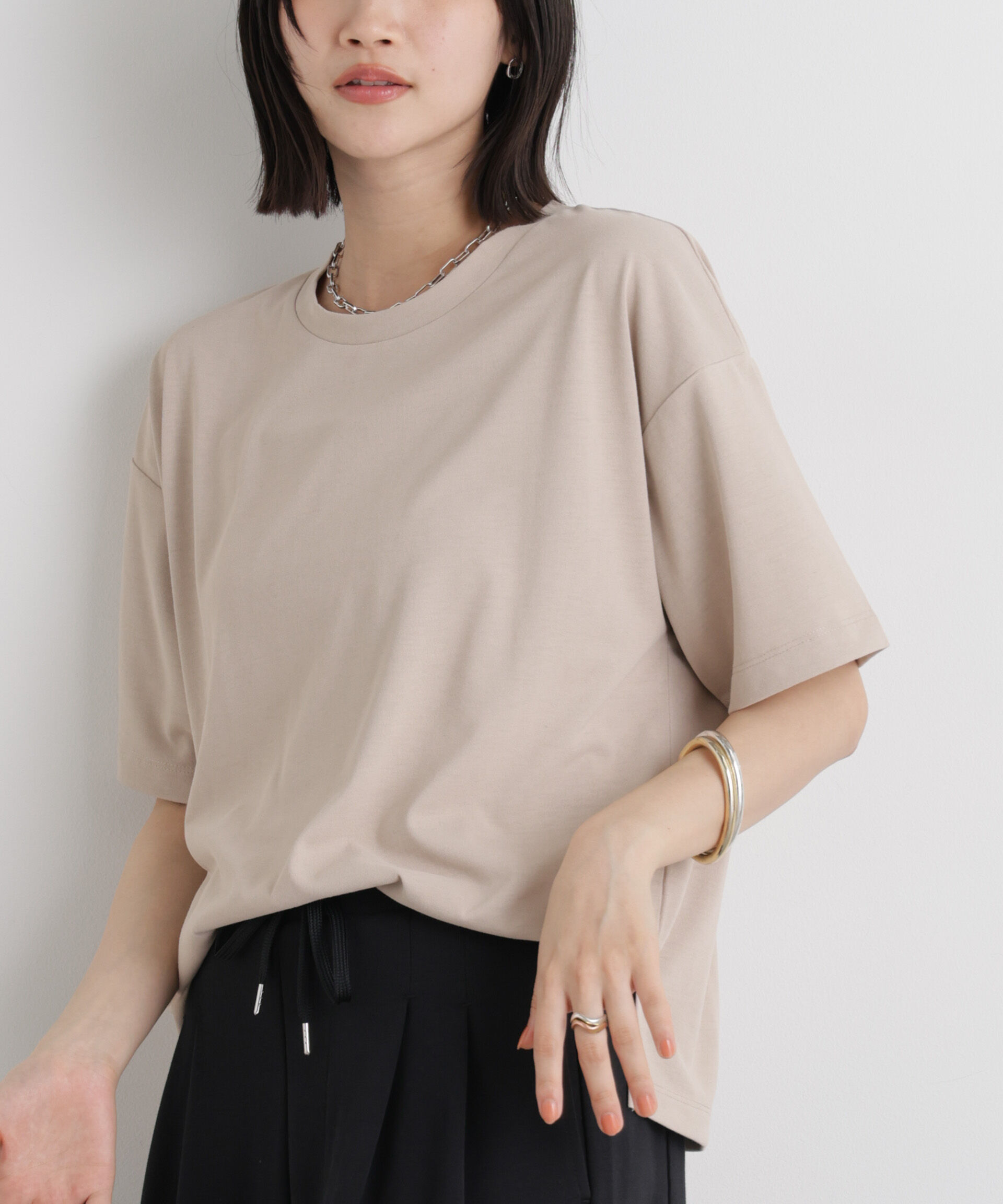 NANO universe「【機能性素材】汗隠糸加工&多彩機能カットソー素材 クルーネックトップス」|Tシャツ・カットソー|