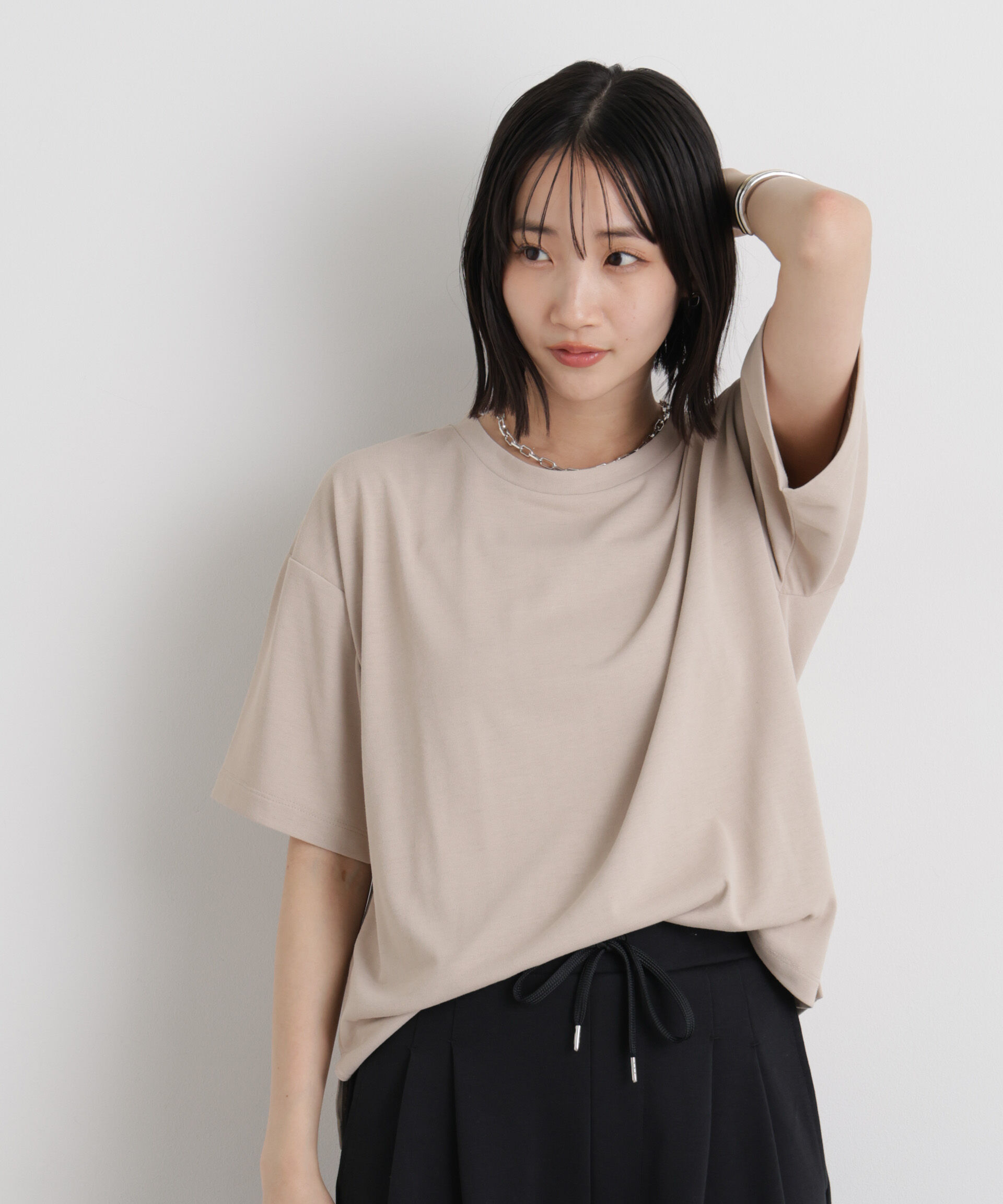 NANO universe「【機能性素材】汗隠糸加工&多彩機能カットソー素材 クルーネックトップス」|Tシャツ・カットソー|