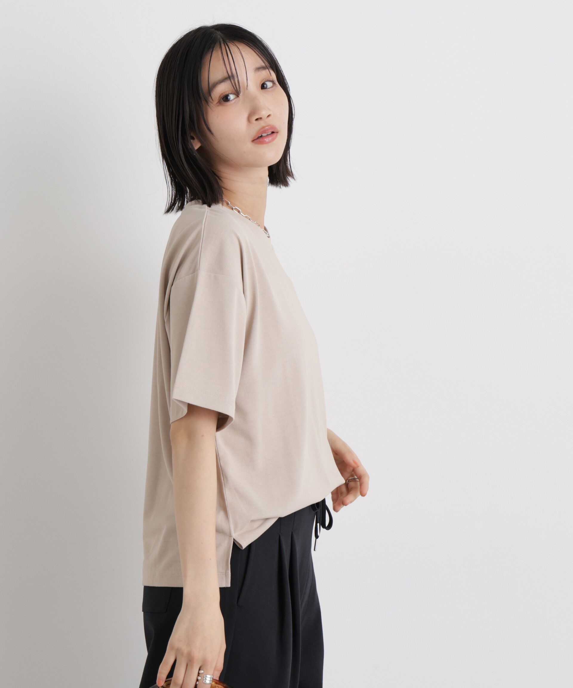 NANO universe「【機能性素材】汗隠糸加工&多彩機能カットソー素材 クルーネックトップス」|Tシャツ・カットソー|