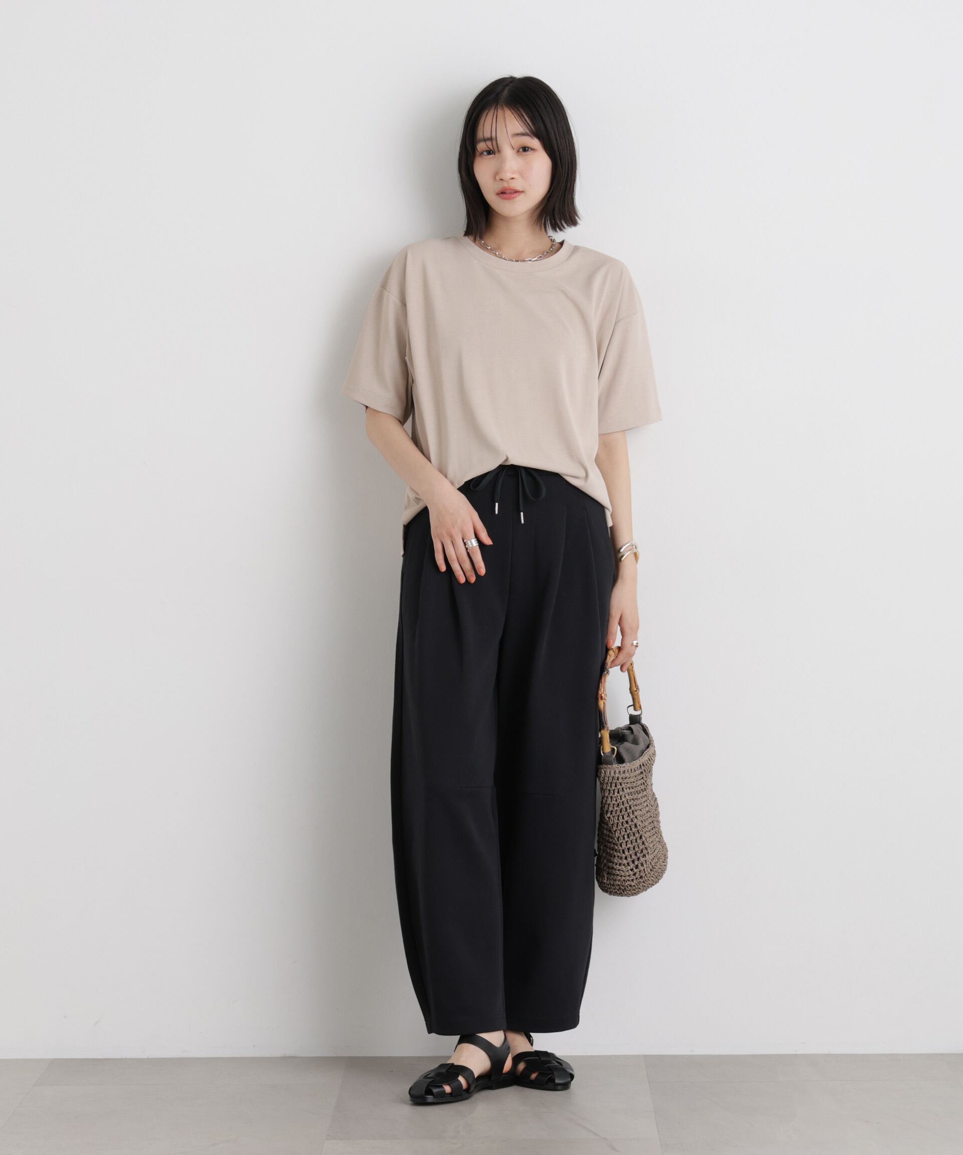 NANO universe「【機能性素材】汗隠糸加工&多彩機能カットソー素材 クルーネックトップス」|Tシャツ・カットソー|