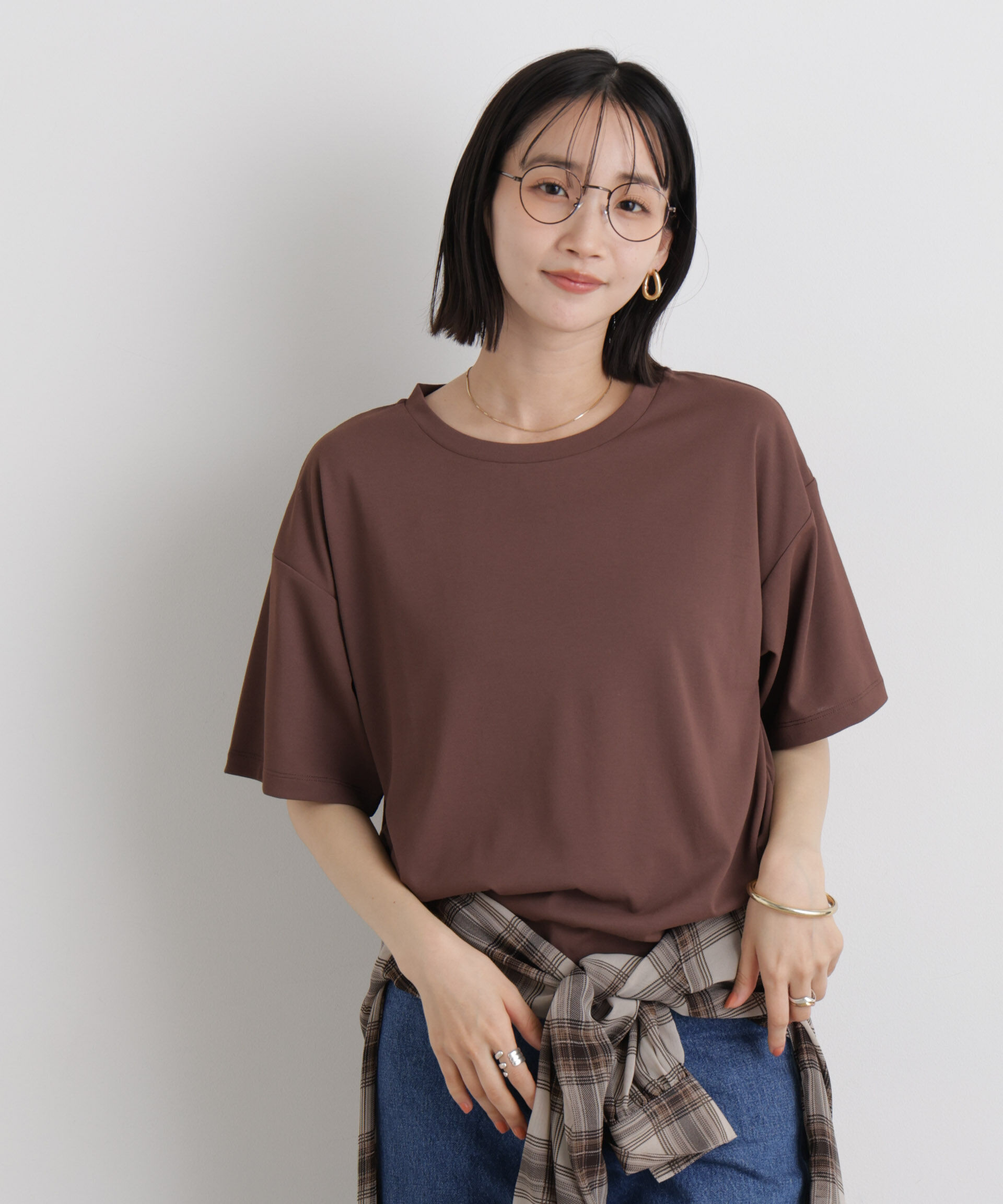 NANO universe「【機能性素材】汗隠糸加工&多彩機能カットソー素材 クルーネックトップス」|Tシャツ・カットソー|