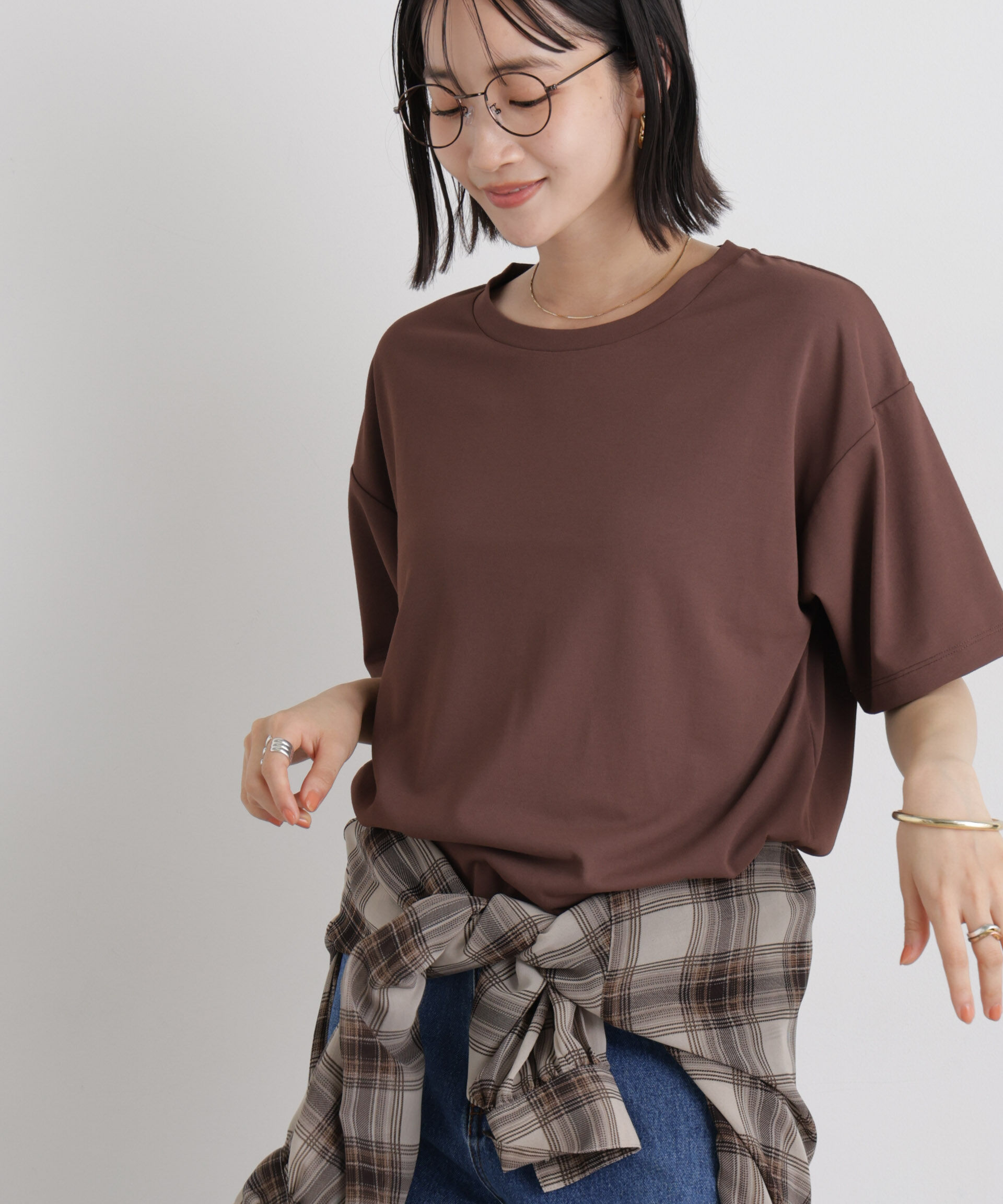 NANO universe「【機能性素材】汗隠糸加工&多彩機能カットソー素材 クルーネックトップス」|Tシャツ・カットソー|