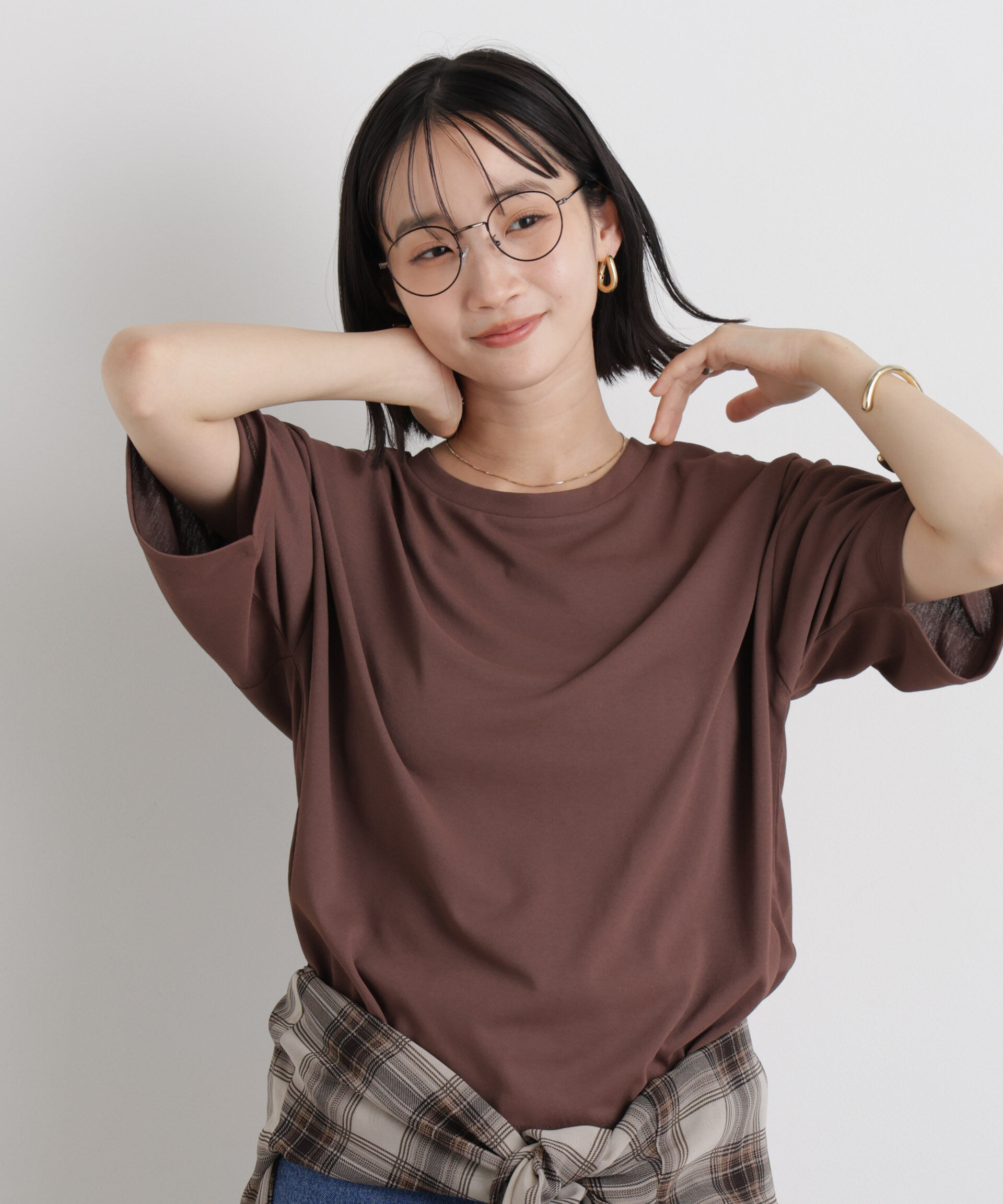 NANO universe「【機能性素材】汗隠糸加工&多彩機能カットソー素材 クルーネックトップス」|Tシャツ・カットソー|