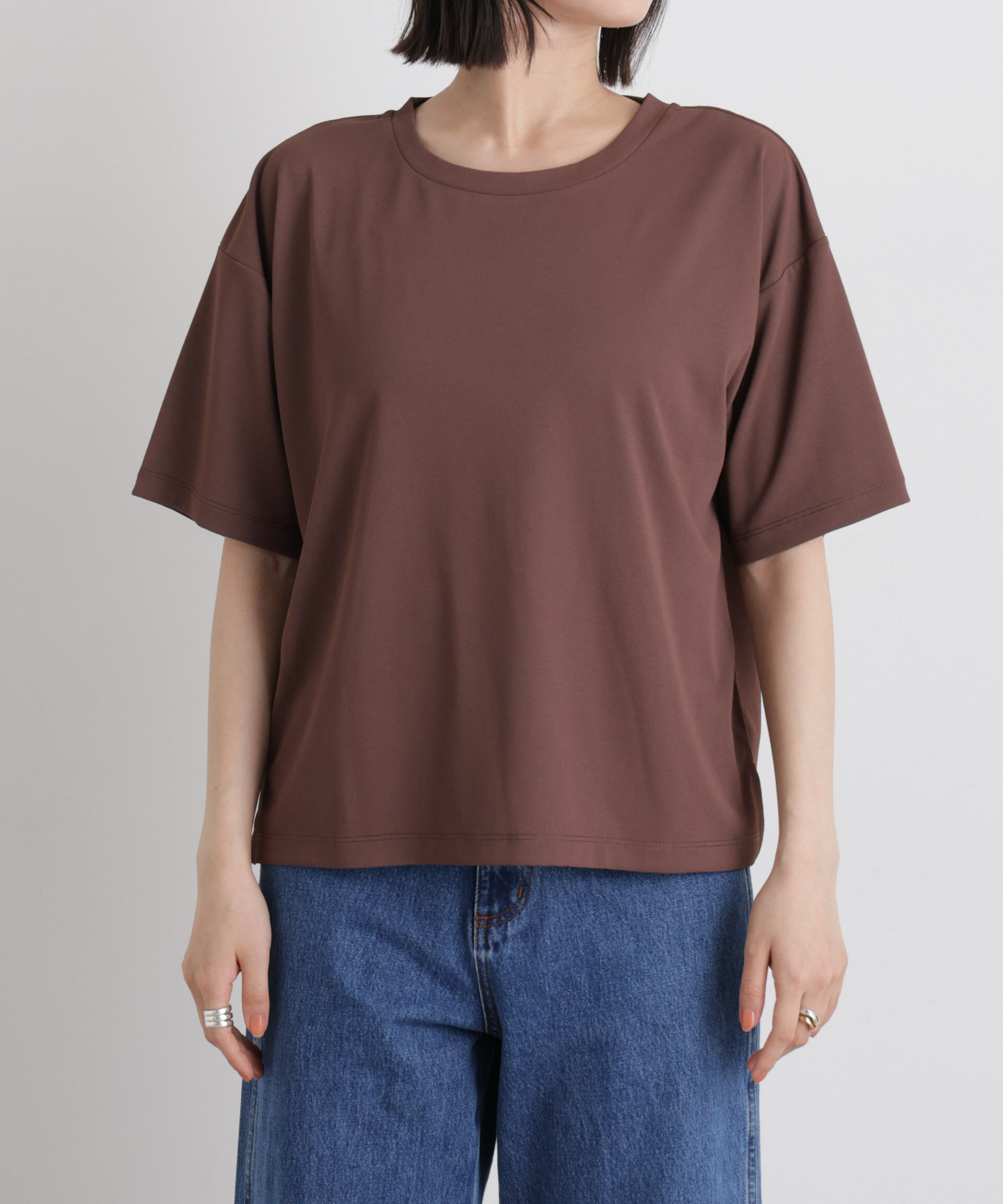 NANO universe「【機能性素材】汗隠糸加工&多彩機能カットソー素材 クルーネックトップス」|Tシャツ・カットソー|