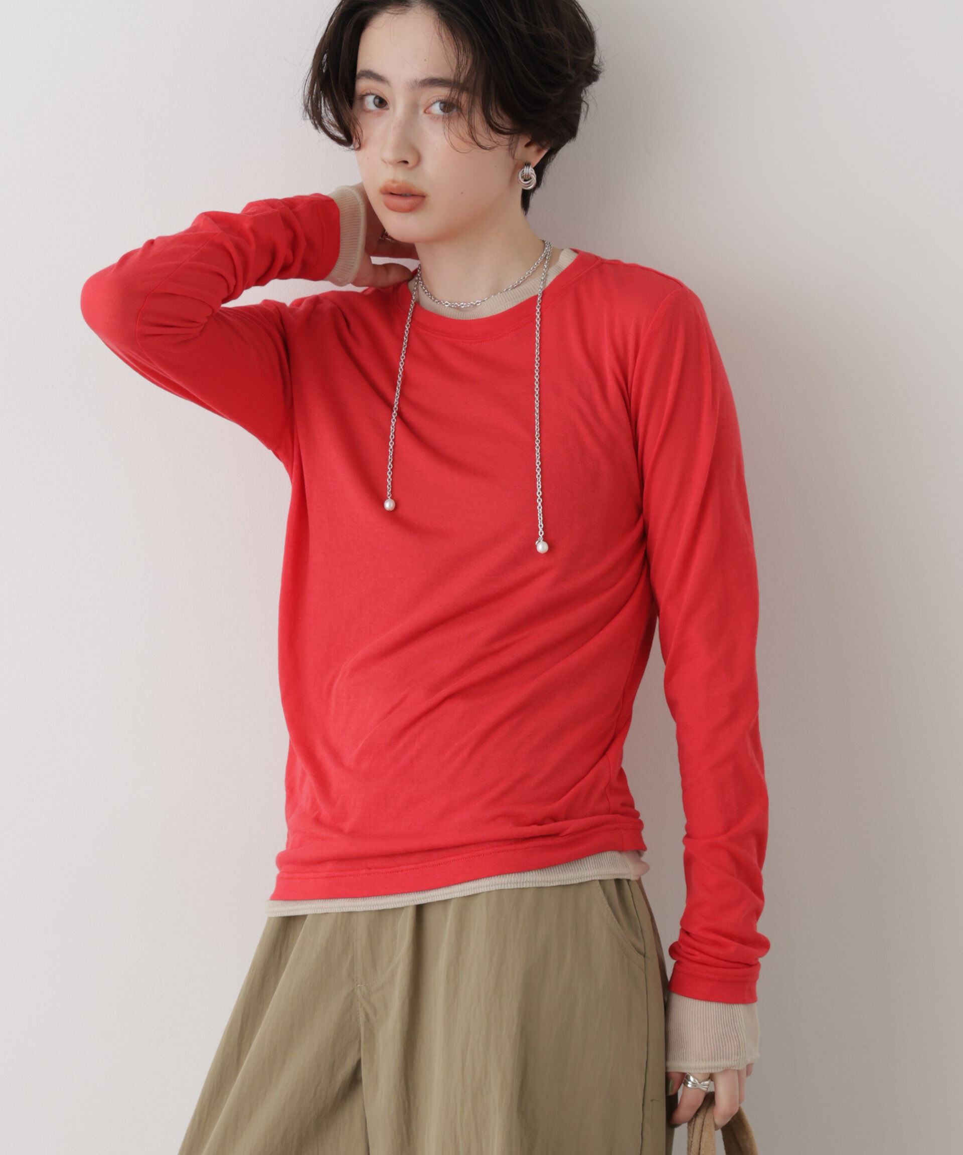 NANO universe「シアーテレコ&天竺ロンTeeセット」|Tシャツ・カットソー|レッド
