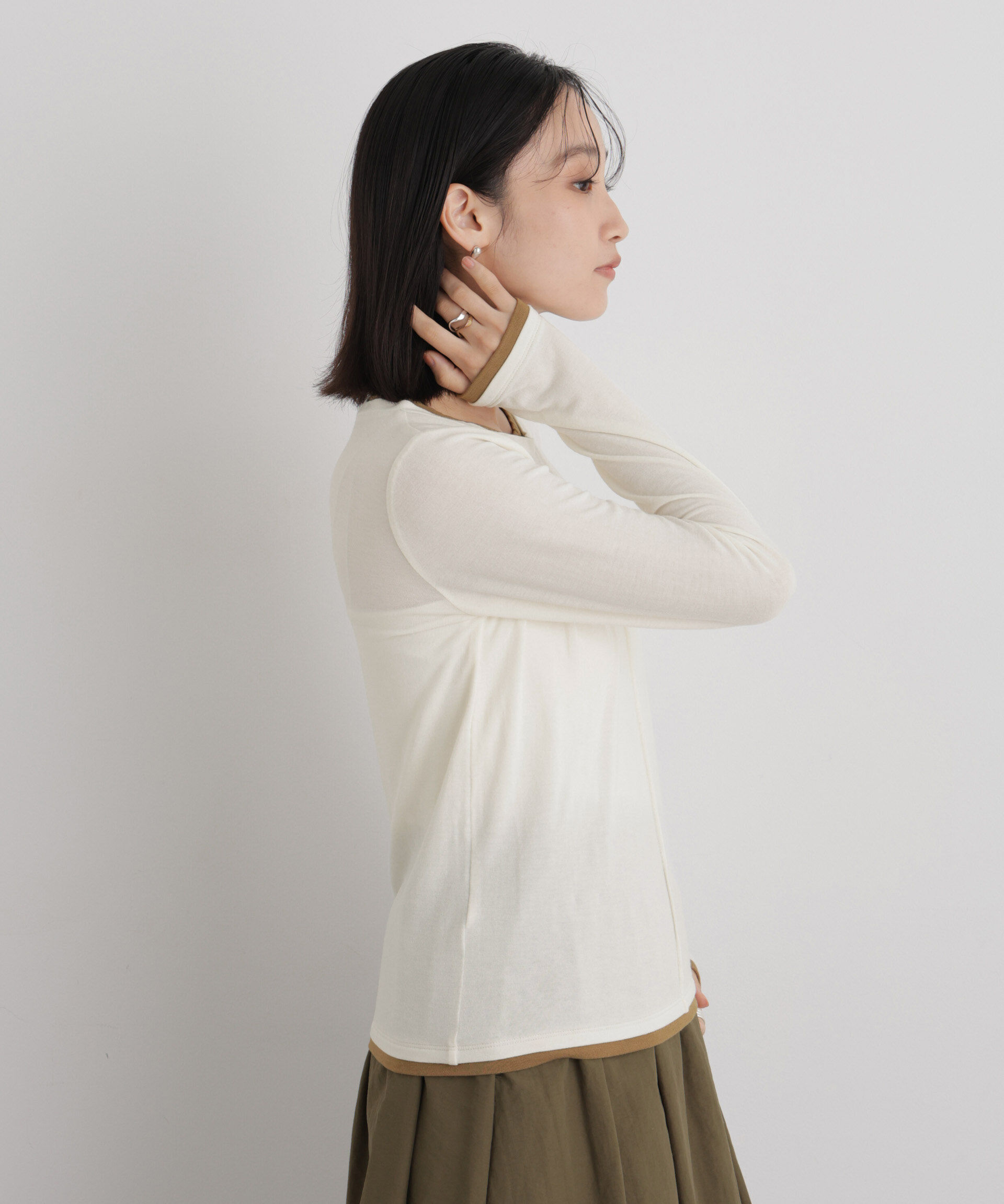 NANO universe「レイヤードライク配色ソフトタッチカットロングスリーブトップス」|Tシャツ・カットソー|