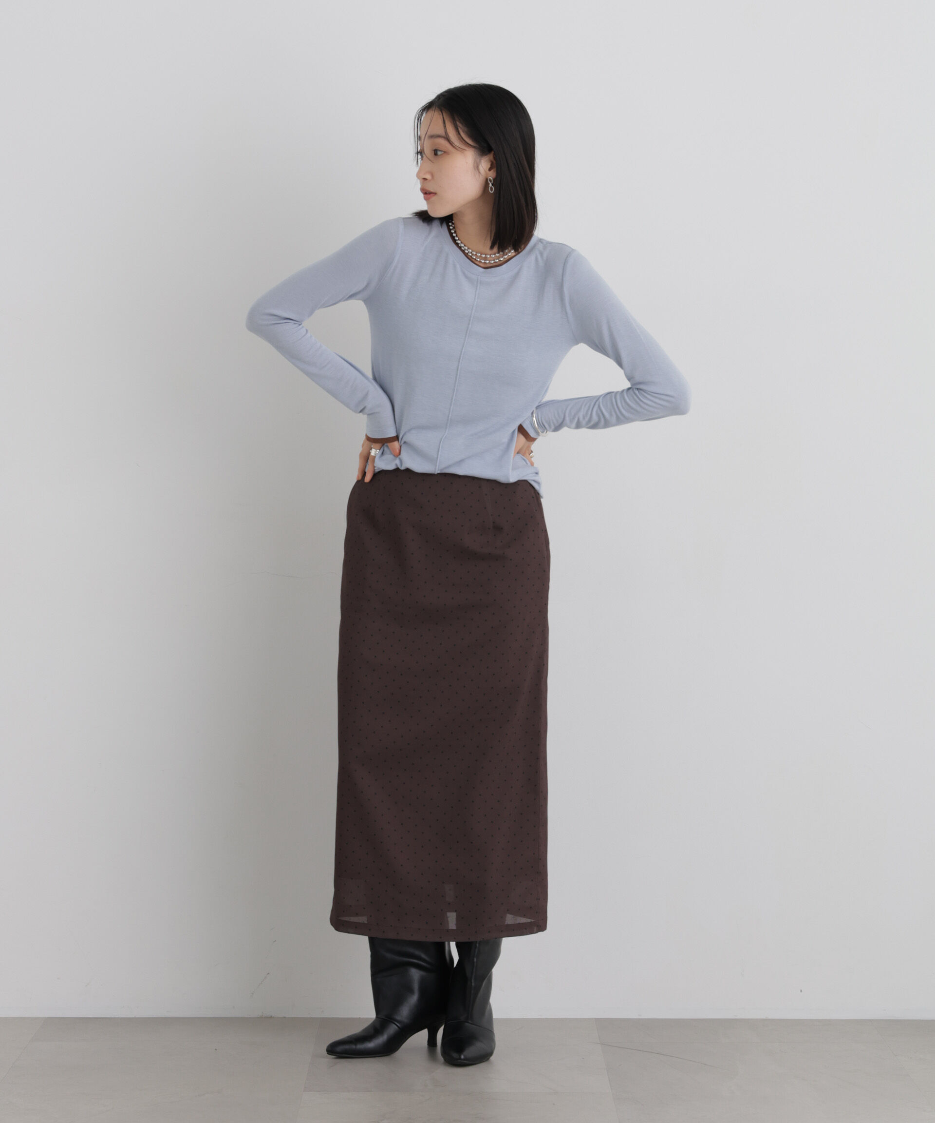 NANO universe「レイヤードライク配色ソフトタッチカットロングスリーブトップス」|Tシャツ・カットソー|