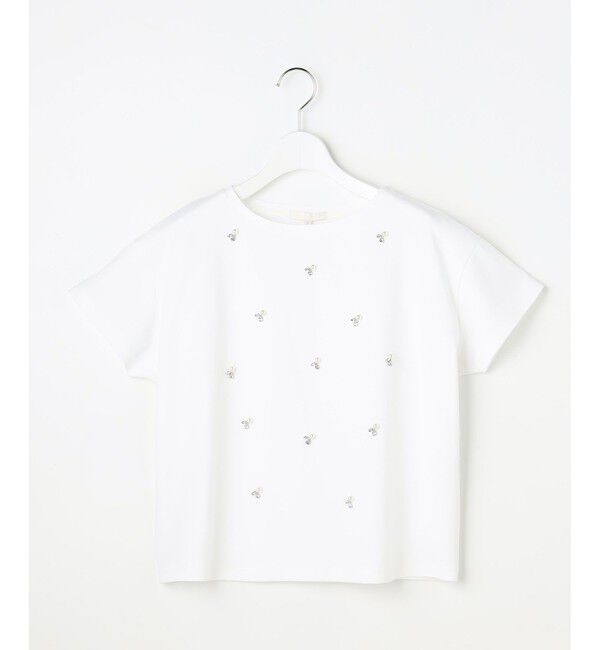 自由区「【きれい目カジュアル・顔まわり華やか】ビジュー Tシャツ」|Tシャツ・カットソー|