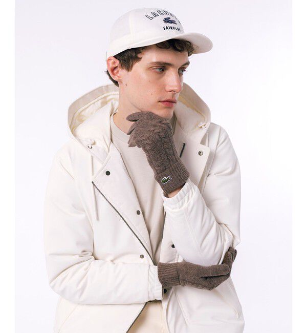 LACOSTE「ケーブルニットグローブ」|手袋|ベージュ