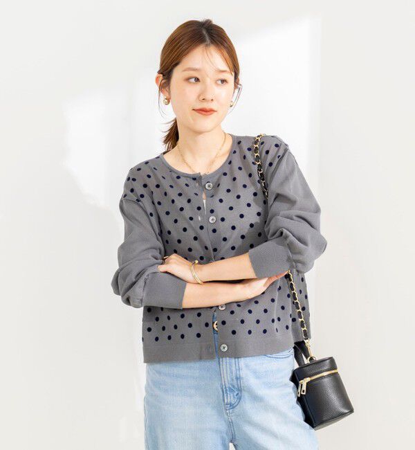 NOLLEY'S「《手洗い可能》フロッキードットプリントクルーネックカーディガン」|カーディガン|
