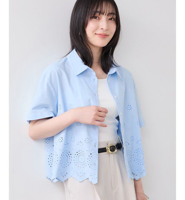 VIS「カットワークハーフスリーブシャツ」|シャツ・ブラウス|サックス(48)