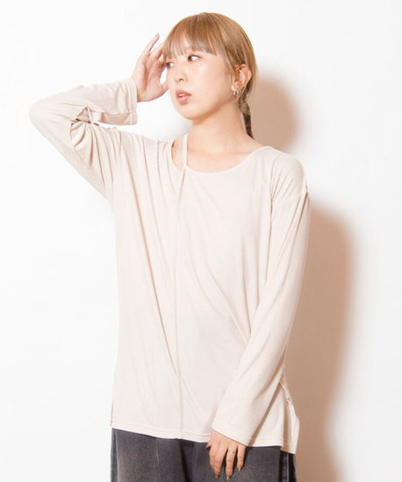  「アシンメトリーテレコ長袖Tシャツ」|Tシャツ・カットソー|IVORY