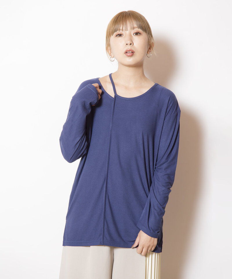  「アシンメトリーテレコ長袖Tシャツ」|Tシャツ・カットソー|