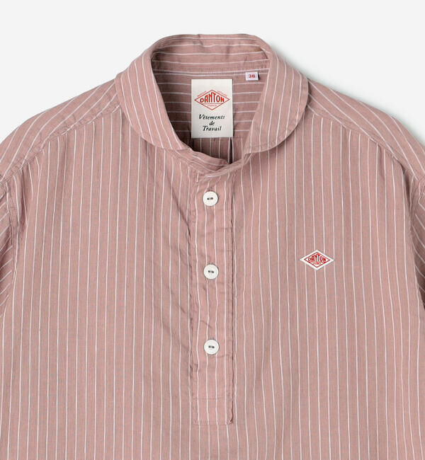 DANTON「DANTON | リネンコットン 丸襟半袖プルオーバーシャツ STRIPE WOMEN」|シャツ・ブラウス|